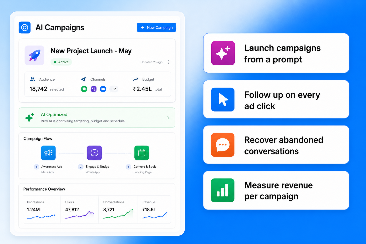 Brixi AI campaign builder with benefit highlights