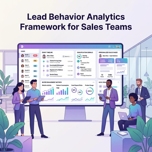 Lead behavior analytics framework dashboard with qualification stages and engagement metrics